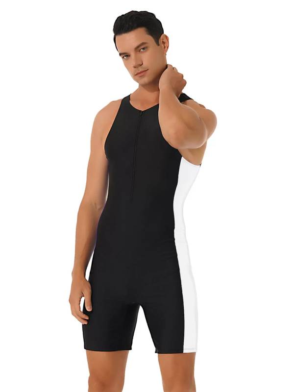 Men One-piece Swimwear Sleeveless Front Zipper Jumpsuits thumb