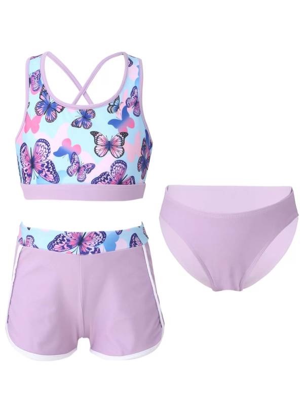 Kids Girls Tropical Flower Print Tankini and Boyshorts Swimsuit Set thumb