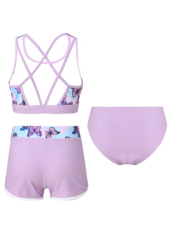 Kids Girls Tropical Flower Print Tankini and Boyshorts Swimsuit Set thumb