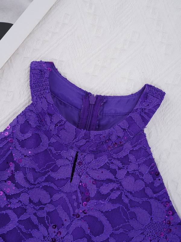 Girls Sleeveless Floral Lace Maxi Romper Prom Dress thumb