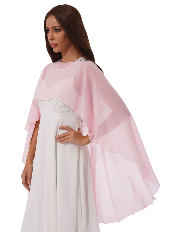 Women Chiffon High Low Shawl Wedding Capes Shrug thumb