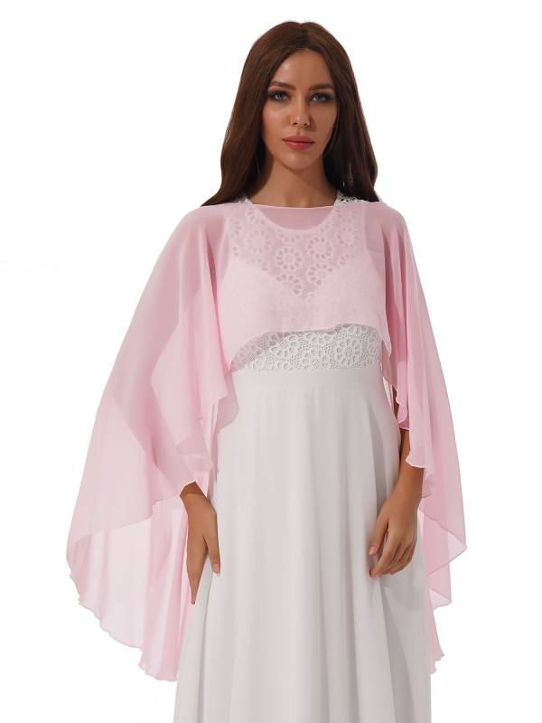 Women Chiffon High Low Shawl Wedding Capes Shrug thumb