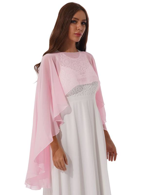 Women Chiffon High Low Shawl Wedding Capes Shrug thumb