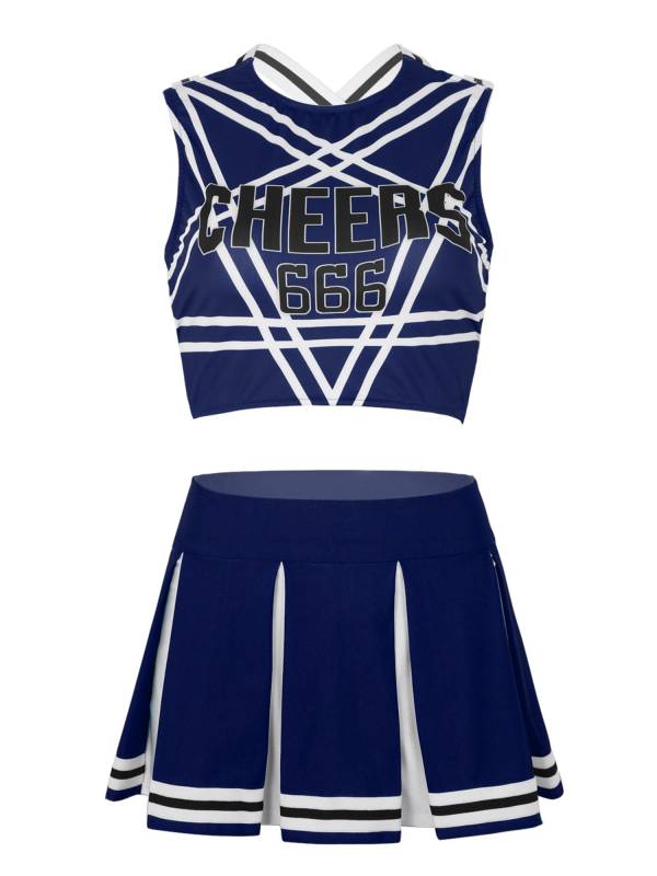 Women Sleeveless Backless Crop Top with Pleated Skirt Cheerleader Sets thumb