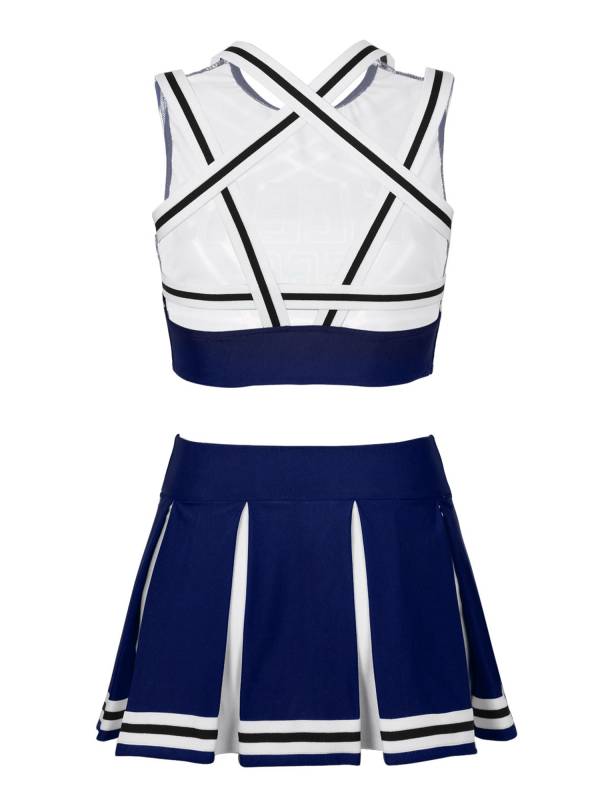 Women Sleeveless Backless Crop Top with Pleated Skirt Cheerleader Sets thumb