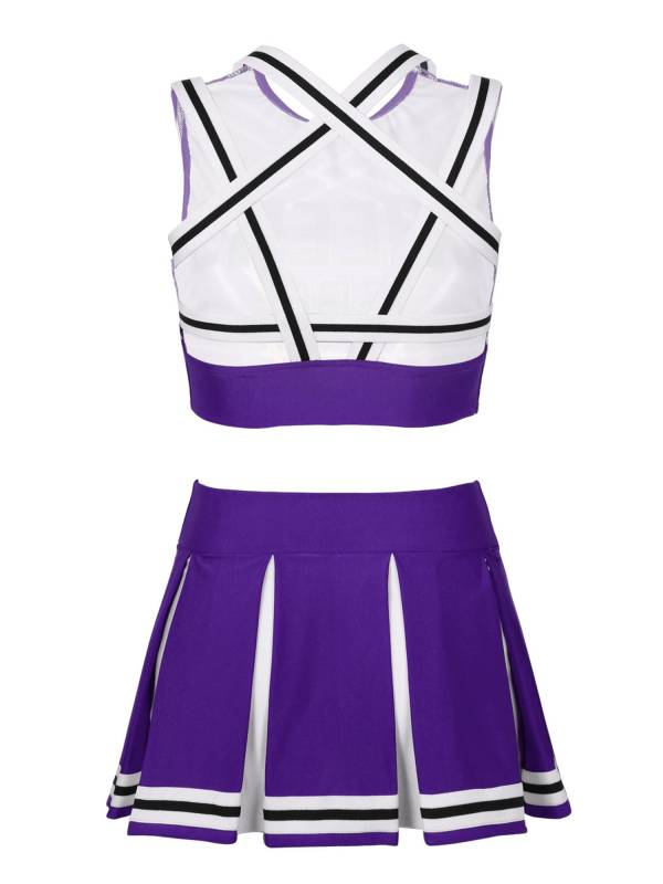 Women Sleeveless Backless Crop Top with Pleated Skirt Cheerleader Sets thumb