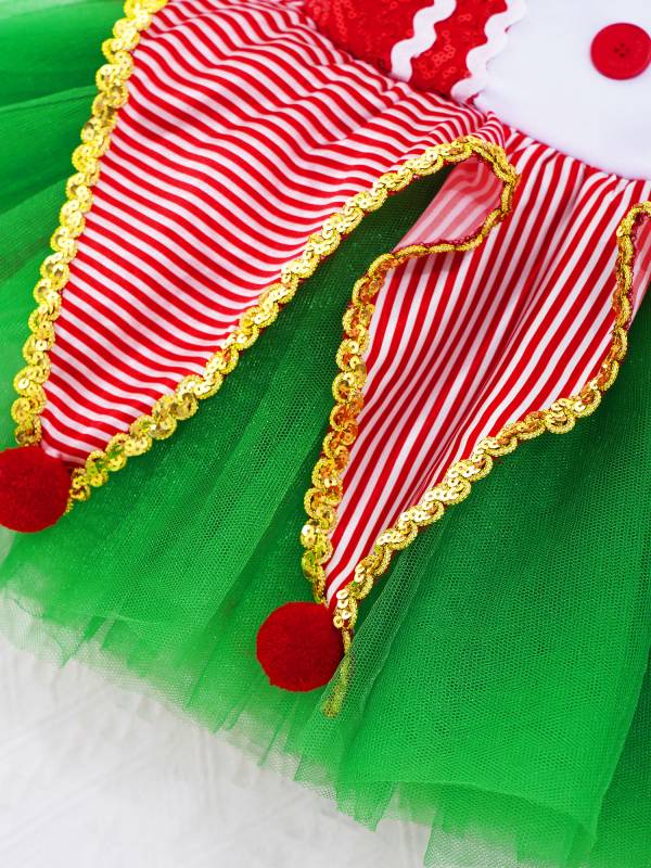 Kids Girls Christmas Sleeveless Crisscross Back Sequins Mesh Tutu Dress thumb