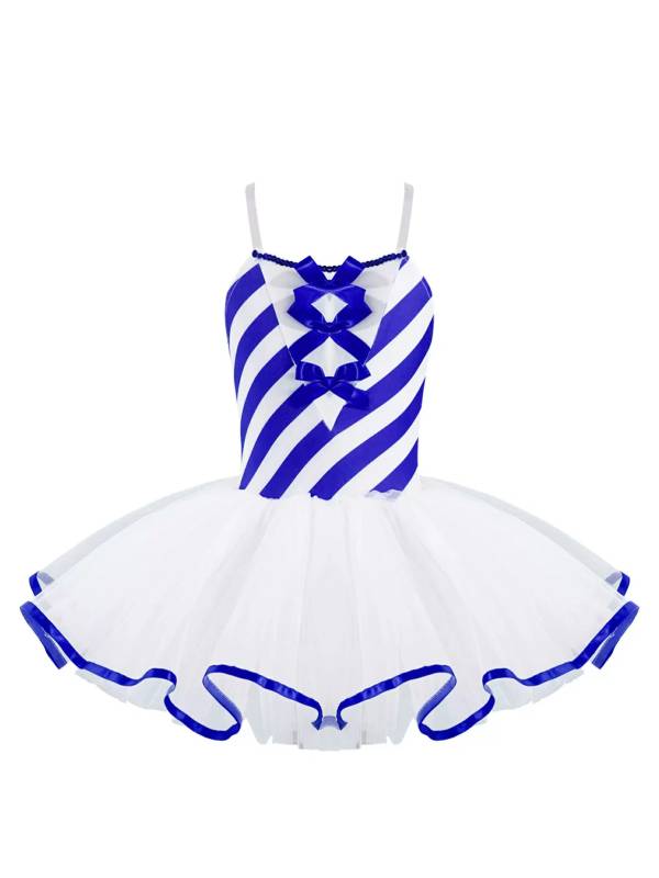 Kids Girls Christmas Sleeveless Bowknot Stripes Tutu Dress thumb