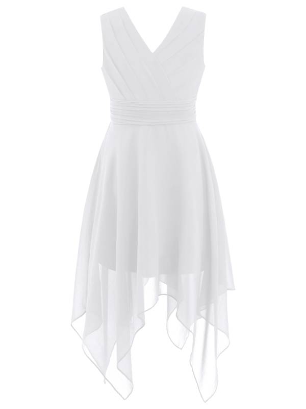 Kids Girls Solid V-Neck Chiffon Flower Girl Dress thumb