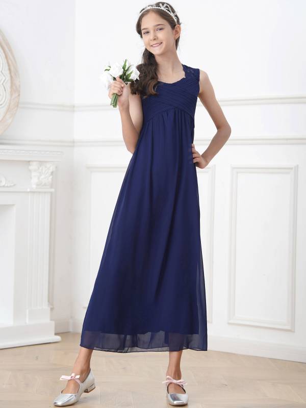 Kids Girls Lace & Chiffon Junior Bridesmaid Dress thumb