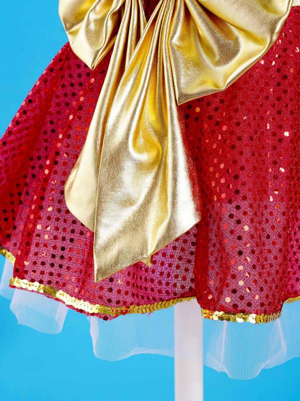 Kids Girls Christmas Sleeveless Mesh Bowknot Sequins Dance Leotard Dress thumb