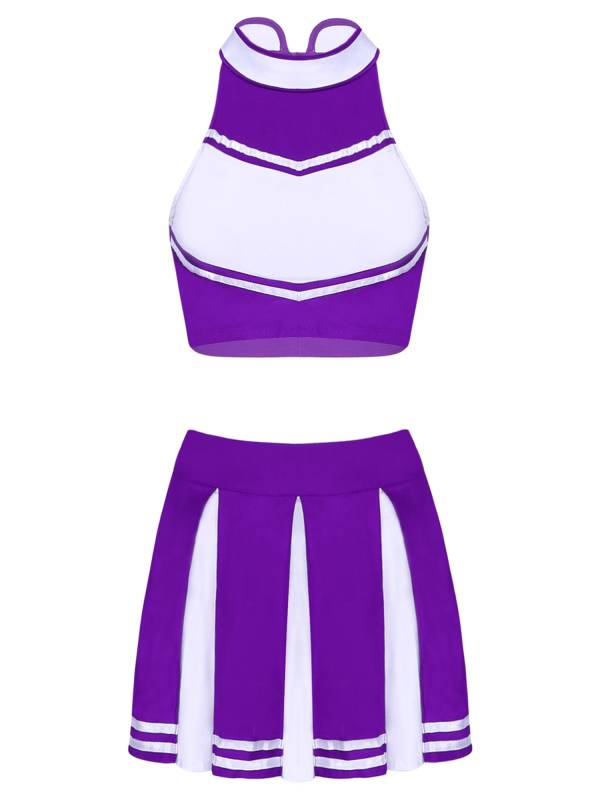 Women 2Pcs Cheerleading Costume Crop Top with Mini Pleated Skirt Set thumb