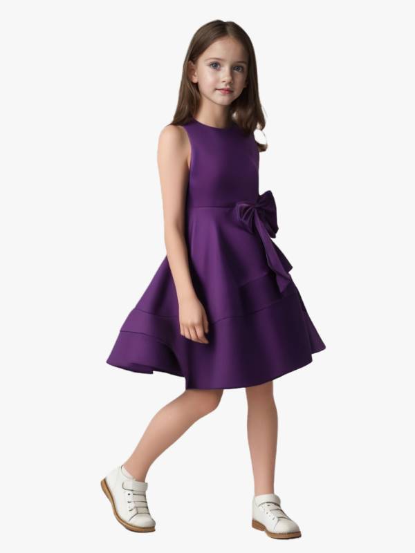 Kids Girls Bowknot Stain A-line Party Dress thumb