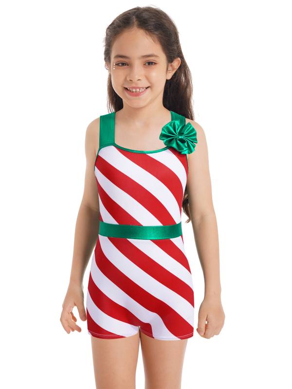 Kids Girls Christmas Sleeveless Stripes Print High Waist Tank Jumpsuit thumb