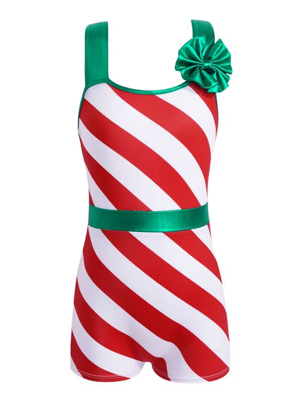 Kids Girls Christmas Sleeveless Stripes Print High Waist Tank Jumpsuit thumb