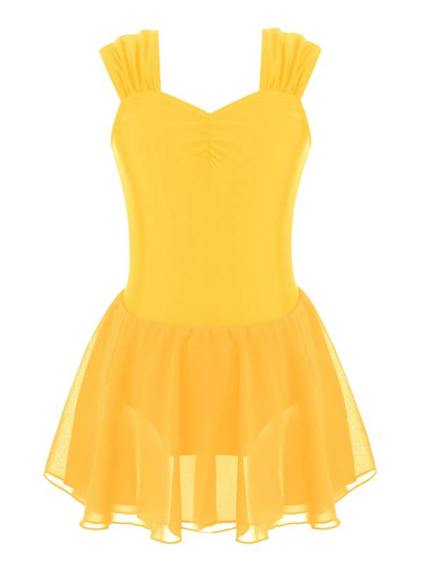 Kids Girls Sleeveless Ruched Solid Lyrical Dance Leotard Dress thumb