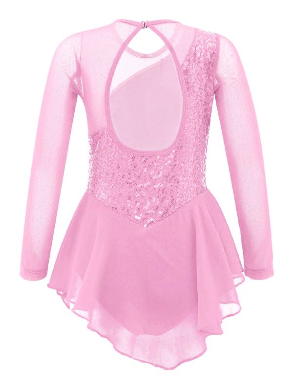 Kids Girls Sequins Hollow Back Ballet Dance Skating Leotard Dress thumb