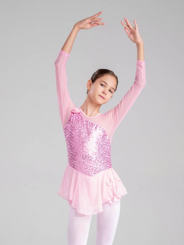 Kids Girls Sequins Hollow Back Ballet Dance Skating Leotard Dress thumb