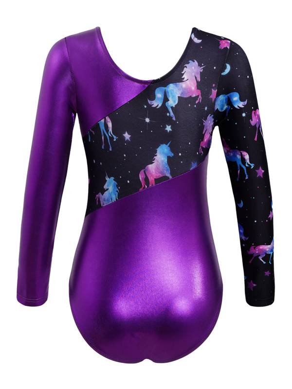 Kids Girls Long Sleeves Leopard Print Gymnastics Leotard thumb