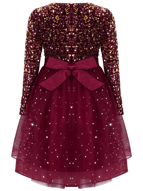 Kids Girls Christmas Sequin Velvet Tulle A-line Dress thumb