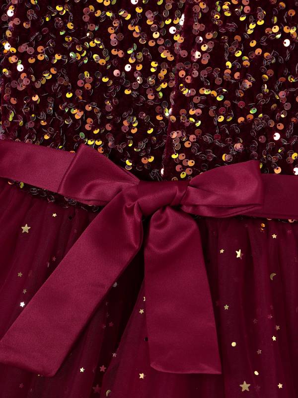 Kids Girls Christmas Sequin Velvet Tulle A-line Dress thumb