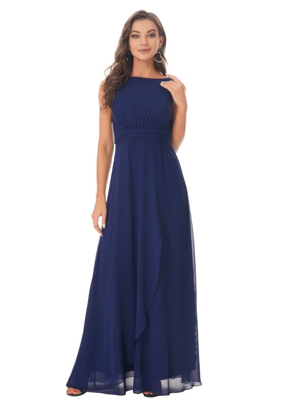 Women Solid V Back Maxi Bridesmaid Dresses thumb