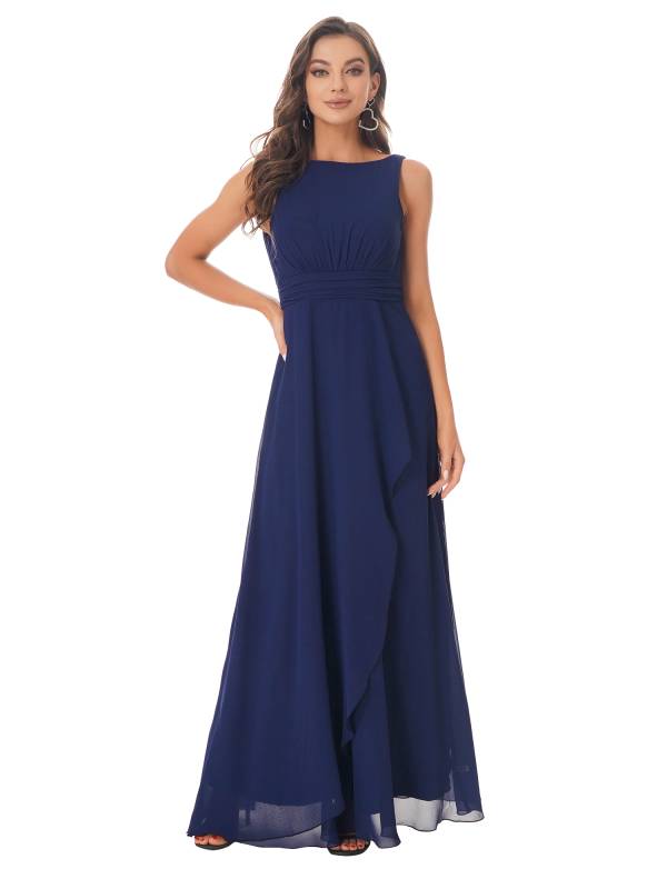 Women Solid V Back Maxi Bridesmaid Dresses thumb