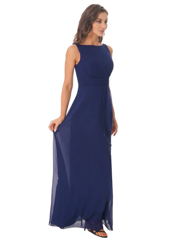 Women Solid V Back Maxi Bridesmaid Dresses thumb