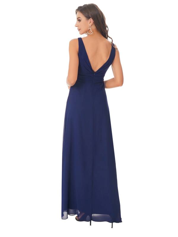 Women Solid V Back Maxi Bridesmaid Dresses thumb