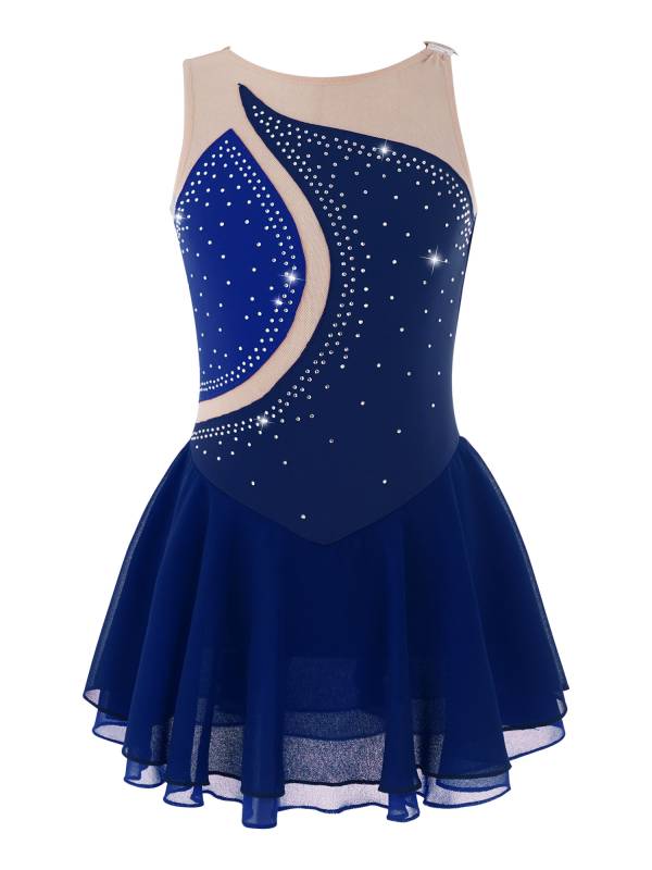 Kids Girls Sleeveless Rhinestone Figure Skating Dance Dress thumb