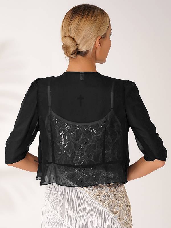 Women Half Sleeve Chiffon Bolero Shawl thumb