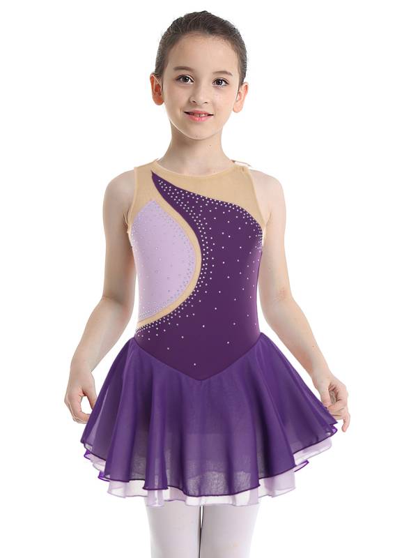 Kids Girls Sleeveless Rhinestone Figure Skating Dance Dress thumb