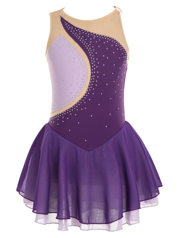 Kids Girls Sleeveless Rhinestone Figure Skating Dance Dress thumb