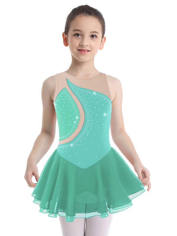 Kids Girls Sleeveless Rhinestone Figure Skating Dance Dress thumb