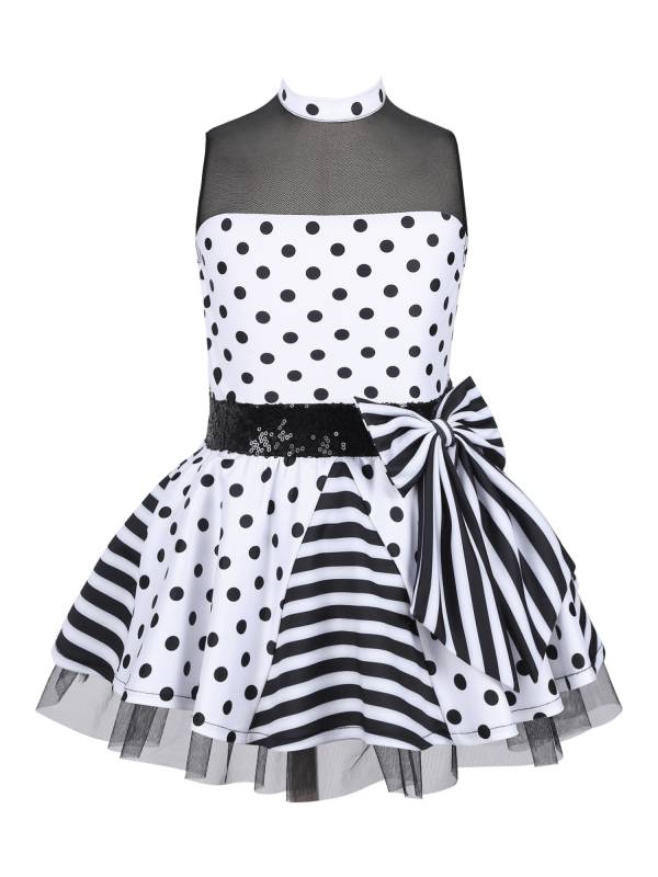 Kids Girls Sleeveless Polka Dots Sequins Bowknot Dance Tutu Dress thumb