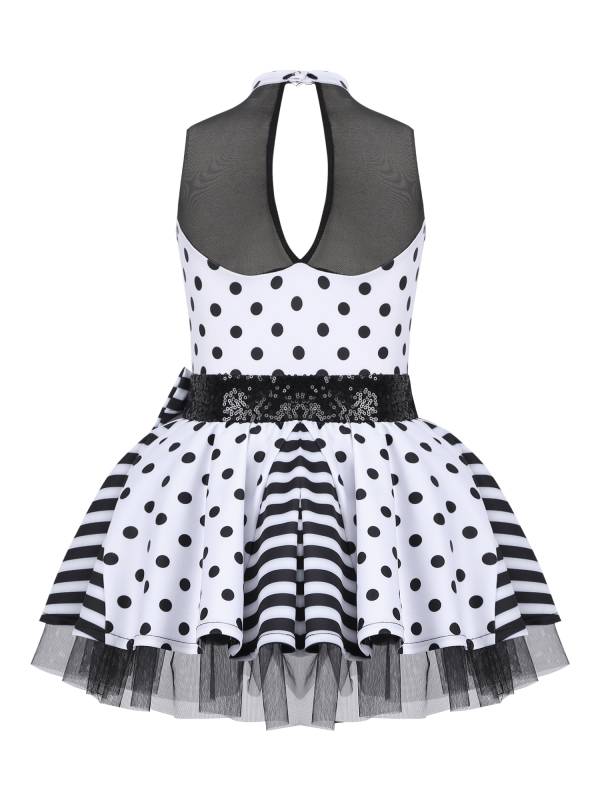 Kids Girls Sleeveless Polka Dots Sequins Bowknot Dance Tutu Dress thumb