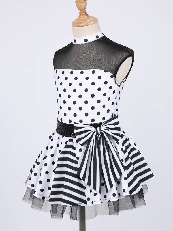 Kids Girls Sleeveless Polka Dots Sequins Bowknot Dance Tutu Dress thumb