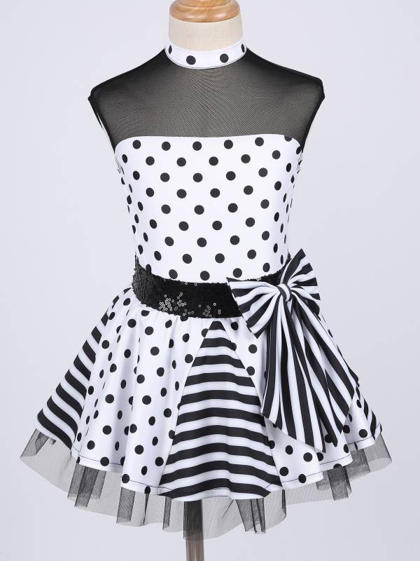 Kids Girls Sleeveless Polka Dots Sequins Bowknot Dance Tutu Dress thumb