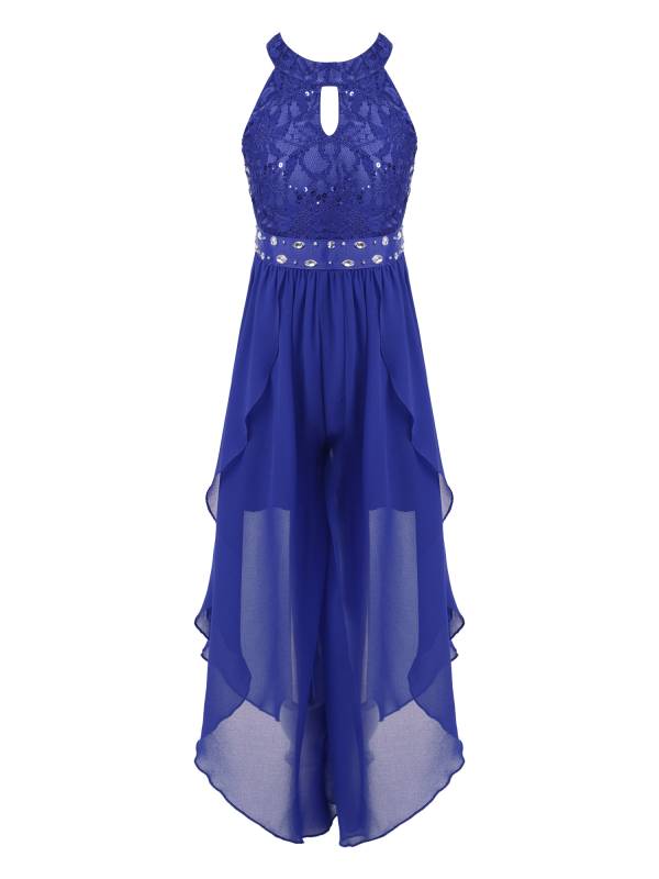 Kids Girls Glittering Beaded Chiffon Party Jumpsuit Dress thumb