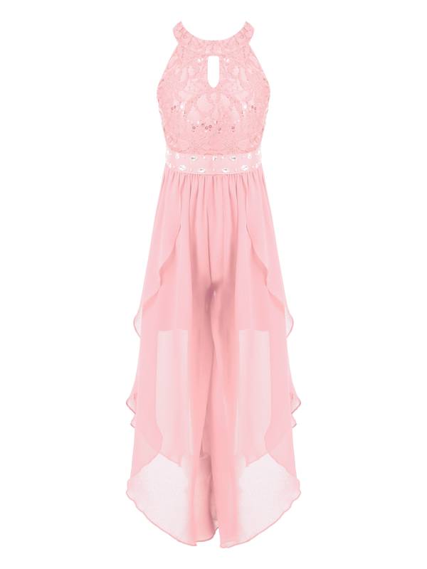 Kids Girls Glittering Beaded Chiffon Party Jumpsuit Dress thumb