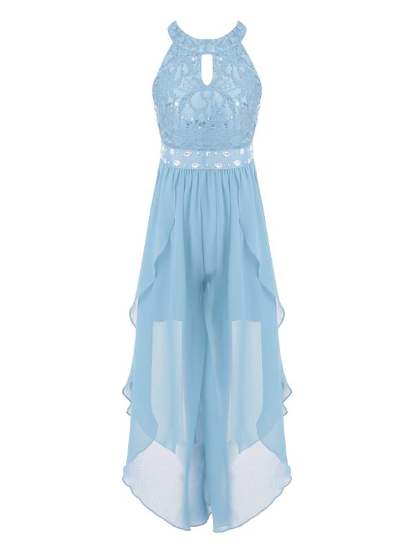 Kids Girls Glittering Beaded Chiffon Party Jumpsuit Dress thumb