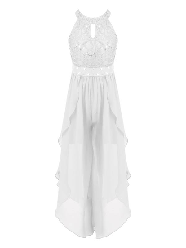 Kids Girls Glittering Beaded Chiffon Party Jumpsuit Dress thumb