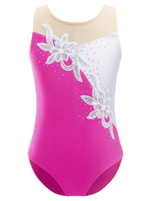 Kids Girls Sleeveless Glittering Sequins Gymnastics Skating Leotard thumb