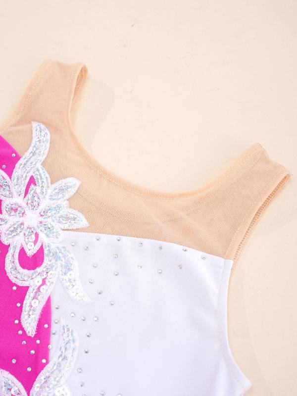 Kids Girls Sleeveless Glittering Sequins Gymnastics Skating Leotard thumb