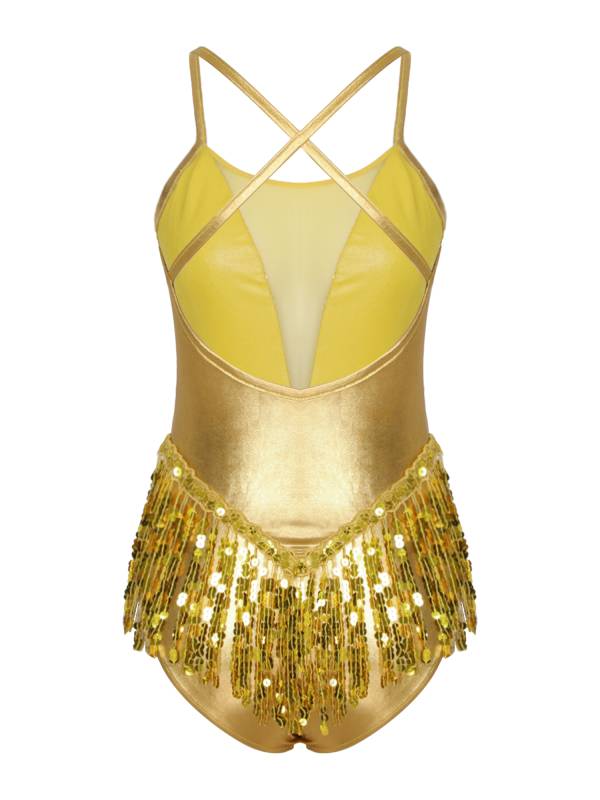 Women Sparkling Sequin Tassel Latin Dance Leotard thumb