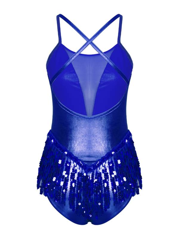 Women Sparkling Sequin Tassel Latin Dance Leotard thumb