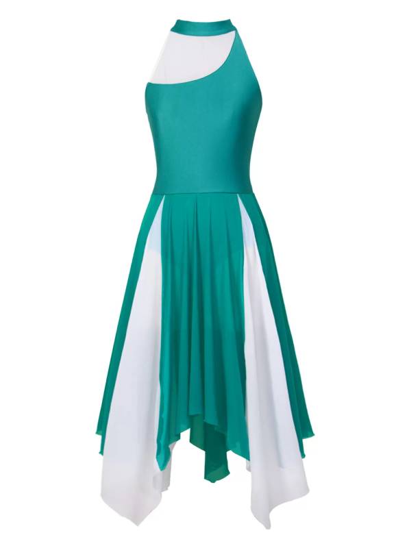 Women Sleeveless Color Block Halter Neck Lyrical Dance Dresses thumb