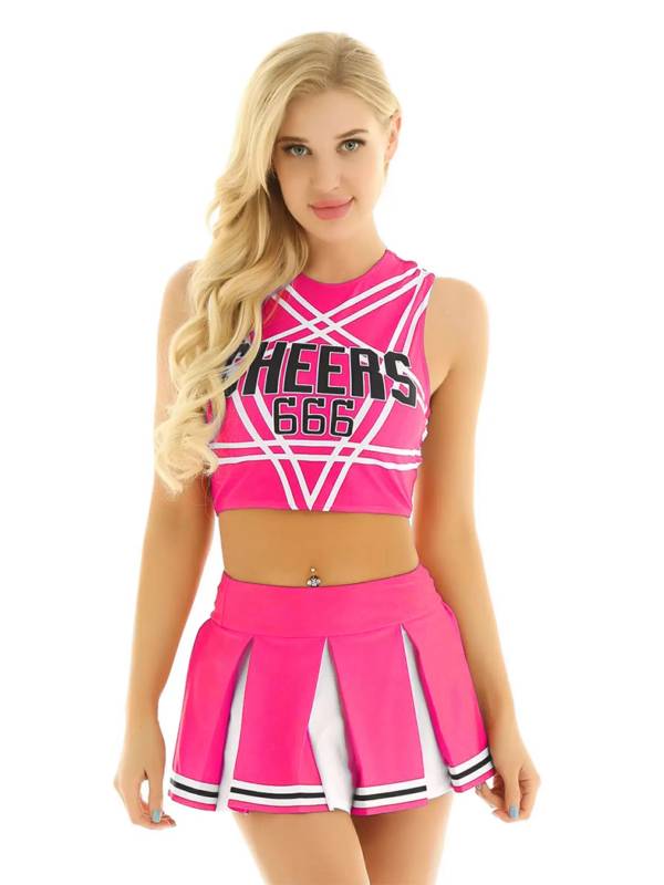 Women Sleeveless Backless Crop Top with Pleated Skirt Cheerleader Sets thumb