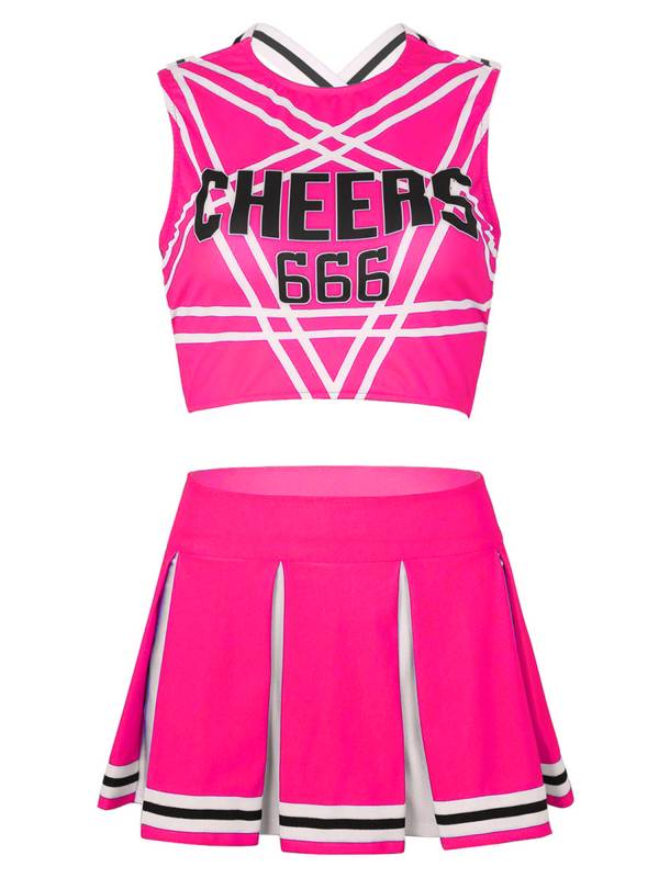 Women Sleeveless Backless Crop Top with Pleated Skirt Cheerleader Sets thumb