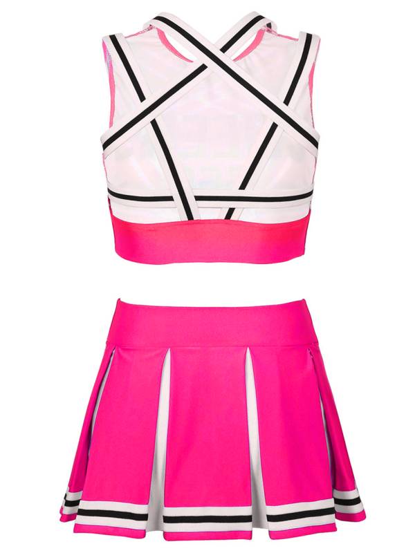 Women Sleeveless Backless Crop Top with Pleated Skirt Cheerleader Sets thumb